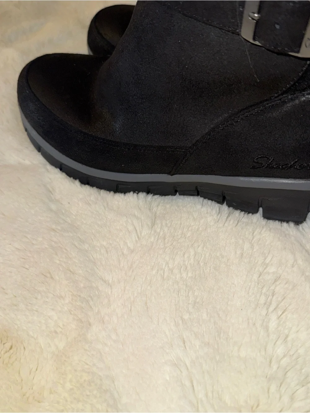 Skechers Black Fleece-Lined Winter Ankle Boots